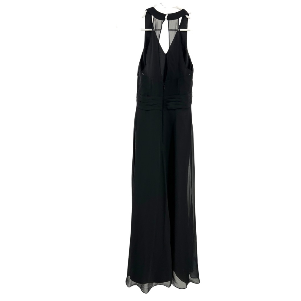 Azazie chiffon pleated black A2 keyhole mesh back slit floor length vneck halter - Picture 2 of 11